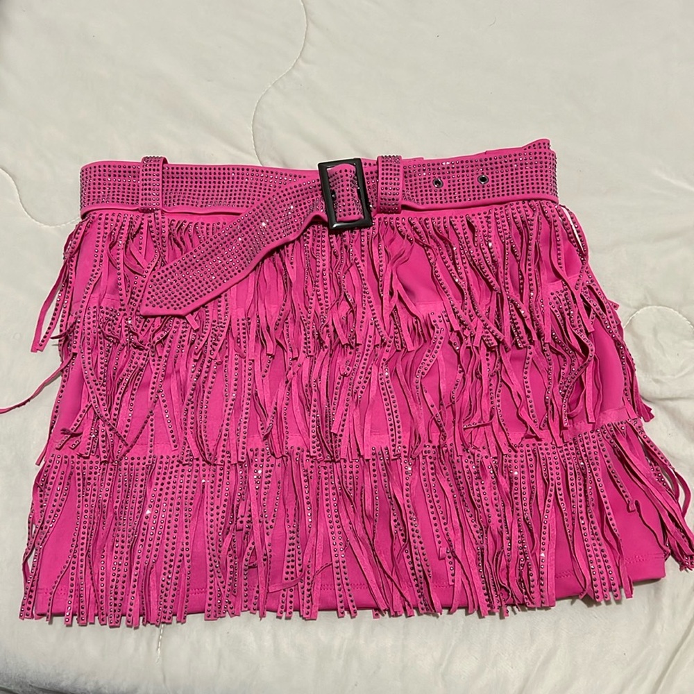 Pink fringe skirt